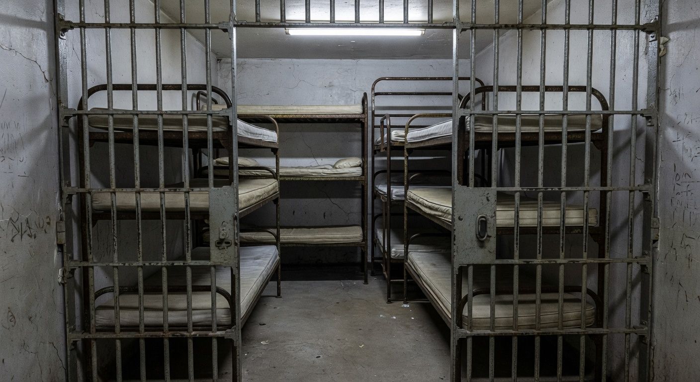 Cela superlotada em presídio do Distrito Federal evidenciando violações no sistema prisional