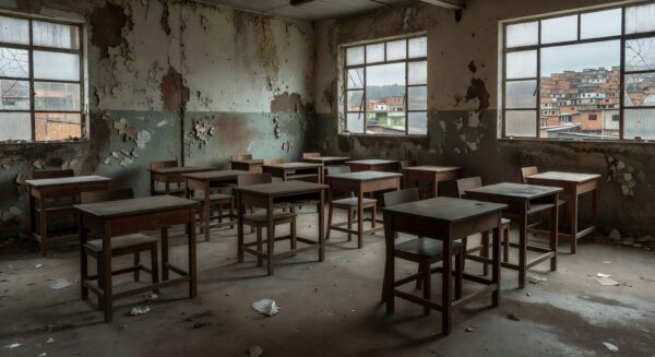 Sala de aula vazia simbolizando fracasso da educação de jovens e adultos