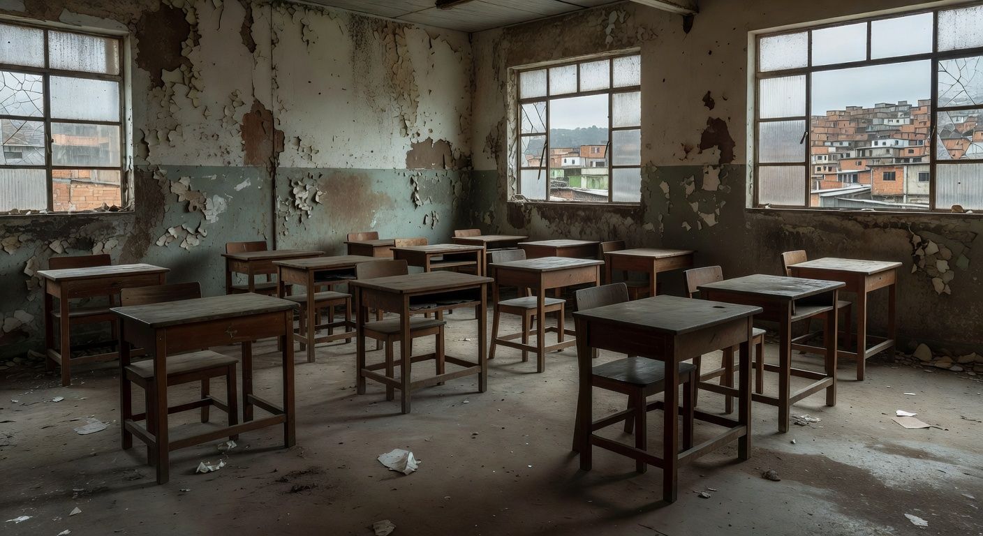Sala de aula vazia simbolizando fracasso da educação de jovens e adultos