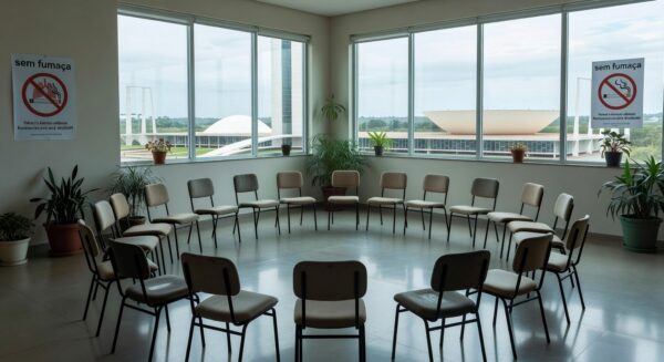Sala de reuniões em centro de saúde do DF para grupos de apoio contra o tabagismo