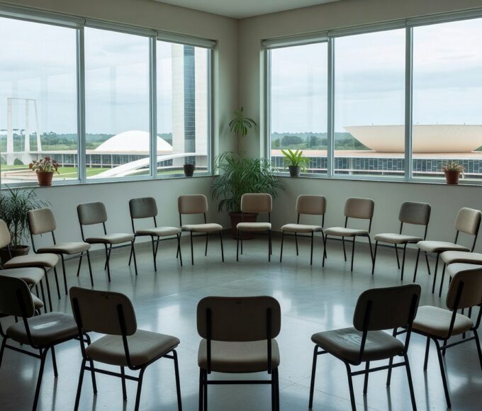 Sala de reuniões em centro de saúde do DF para grupos de apoio contra o tabagismo