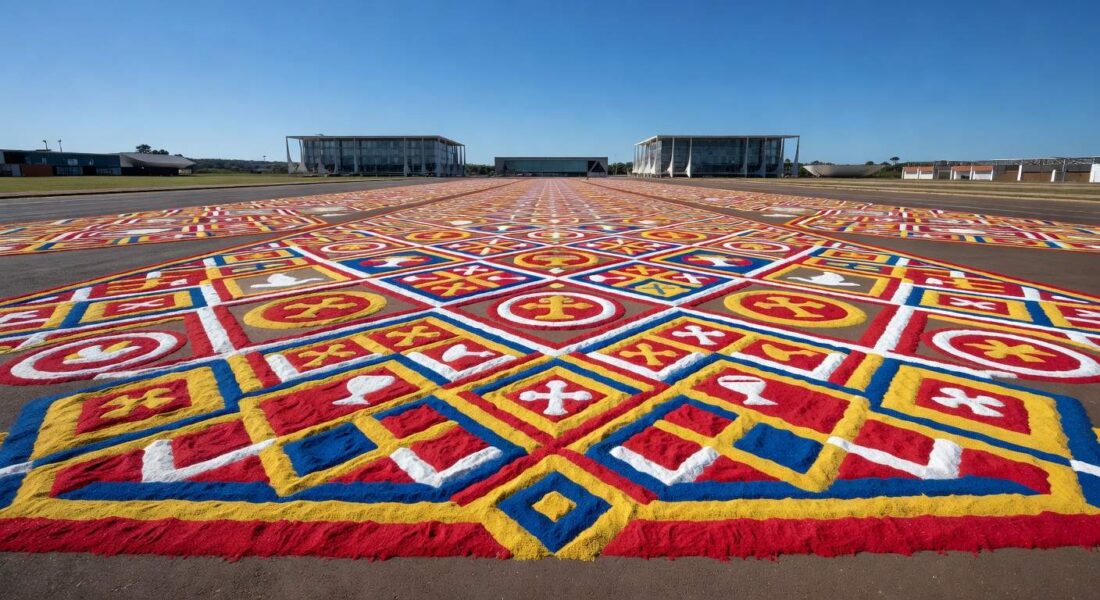 1 de 1 montagem-do-tradicional-tapete-de-corpus-christi-na-esplanada-dos-ministerios-em-brasilia-metropoles-8 - Foto: HUGO BARRETO / METRÓPOLES @hugobarretophoto