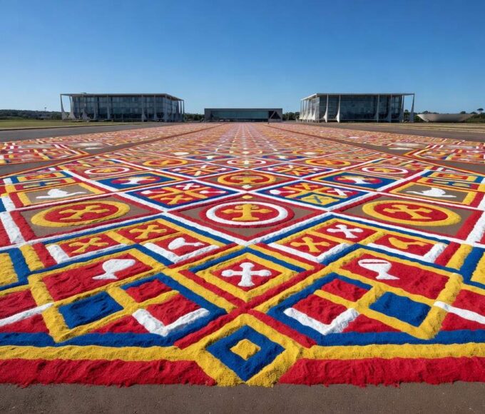 1 de 1 montagem-do-tradicional-tapete-de-corpus-christi-na-esplanada-dos-ministerios-em-brasilia-metropoles-8 - Foto: HUGO BARRETO / METRÓPOLES @hugobarretophoto
