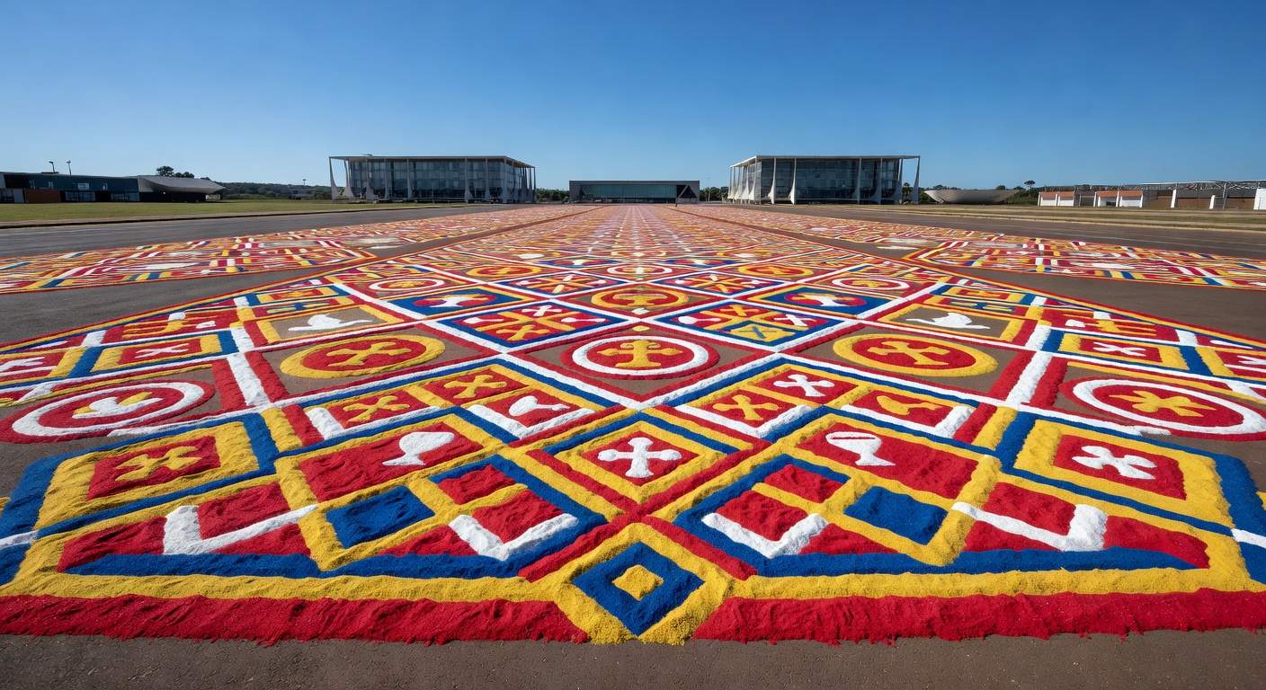 1 de 1 montagem-do-tradicional-tapete-de-corpus-christi-na-esplanada-dos-ministerios-em-brasilia-metropoles-8 - Foto: HUGO BARRETO / METRÓPOLES @hugobarretophoto