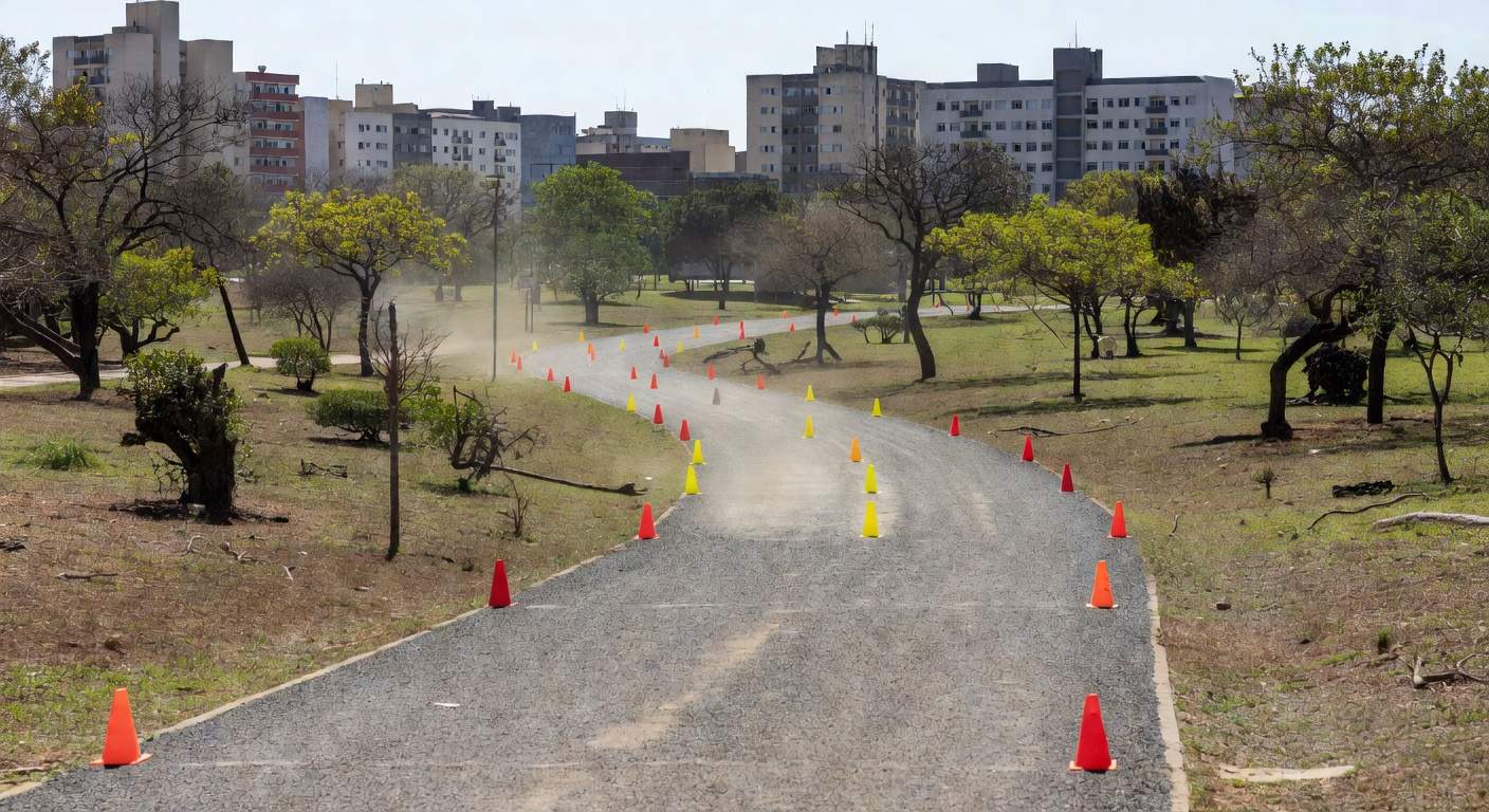 Pista de corrida infantil Marotinga 2026 em parque de Taguatinga, Brasília