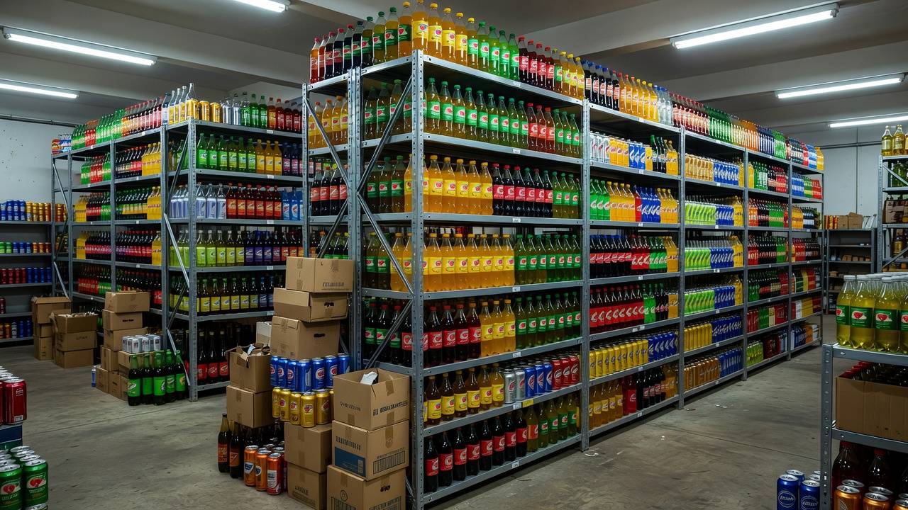 Interior de distribuidora de bebidas no DF com prateleiras cheias