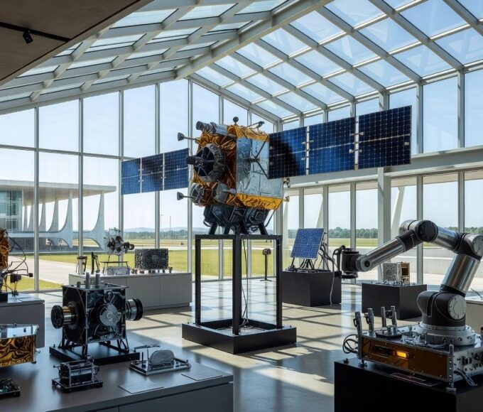 Hub de Inovação Aeroespacial da UnB no SpaceBR Show 2026 com satélites e equipamentos