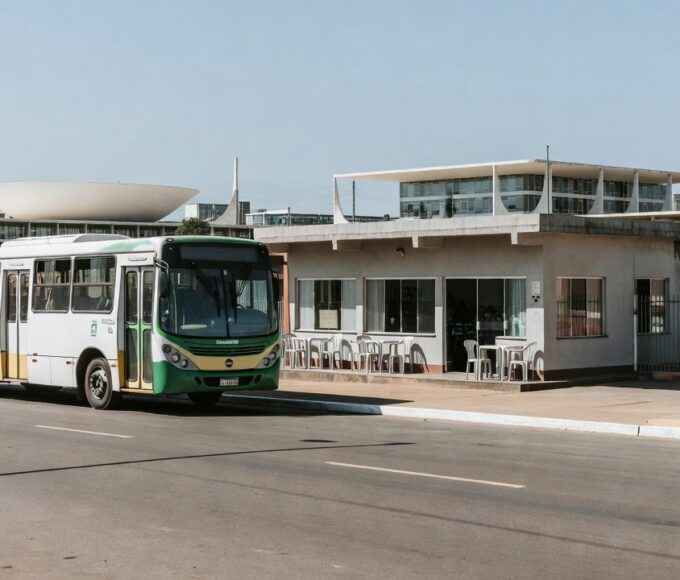 Ônibus do GDF oferecendo transporte gratuito para restaurantes comunitários em Brasília durante paralisação