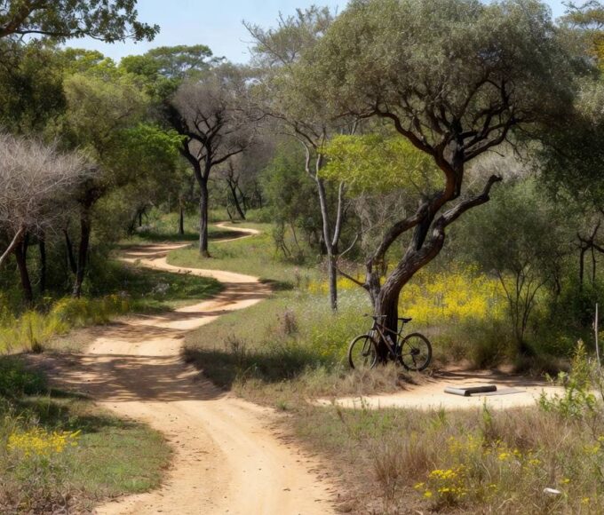 Trilhas na Floresta Nacional de Brasília para ciclismo e yoga