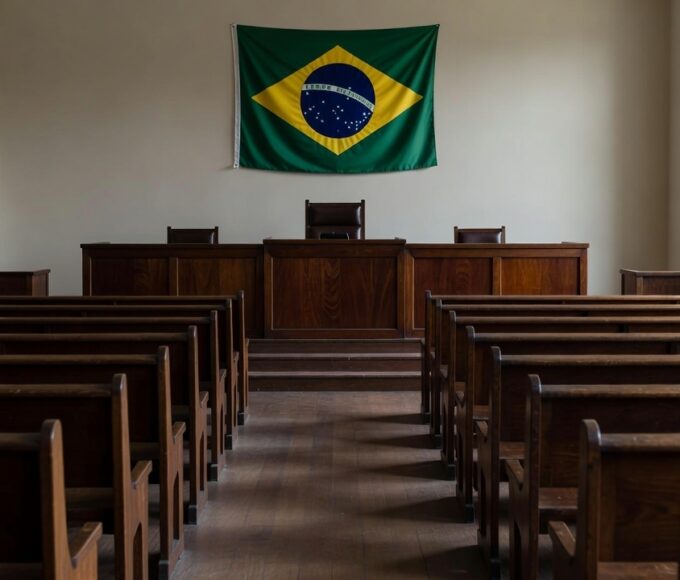 Tribunal brasileiro vazio simbolizando condenação por agressão homofóbica