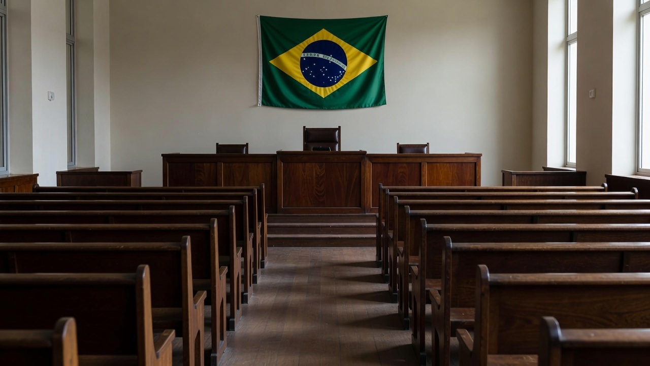 Tribunal brasileiro vazio simbolizando condenação por agressão homofóbica
