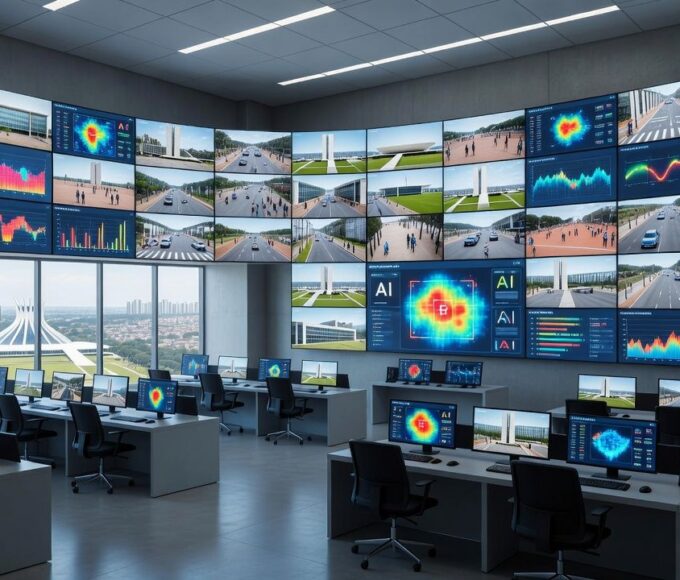 Centro de monitoramento com câmeras e IA da Plataforma DF 360 em Brasília