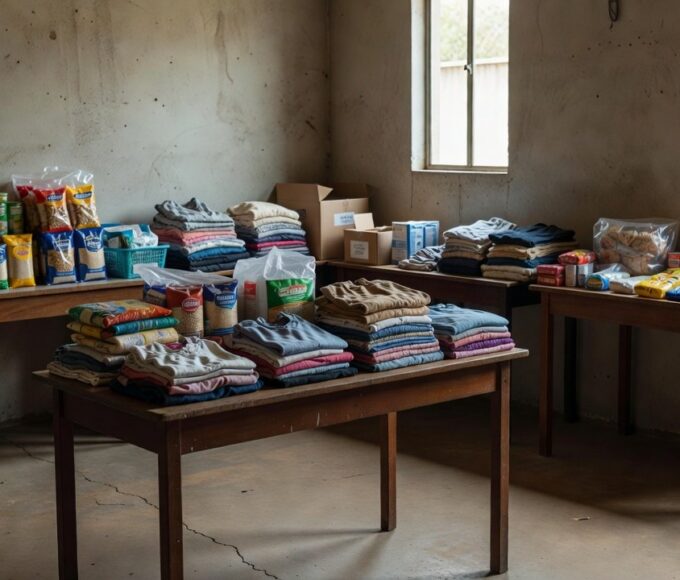 Posto de saúde e distribuição de alimentos no DF representando ajuda contra fome e falhas do Estado