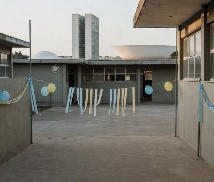 Escola pública de Brasília com decorações simples para formatura social de alunos pobres