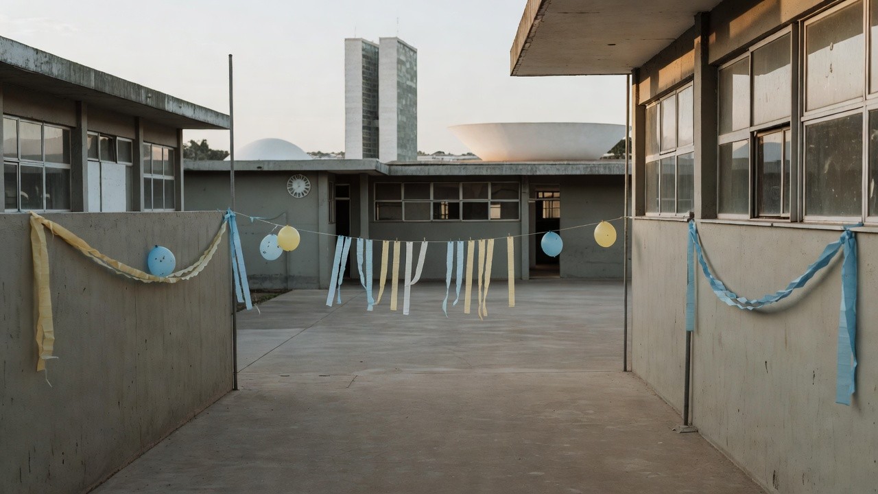 Escola pública de Brasília com decorações simples para formatura social de alunos pobres