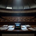 Plenário da CLDF com urnas eletrônicas e documentos eleitorais