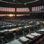 Plenário da Câmara Legislativa do DF com documentos espalhados antes do recesso