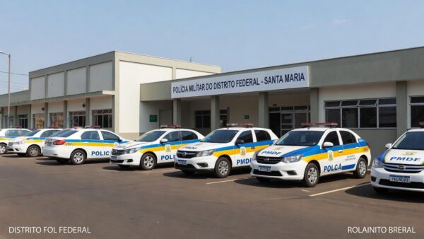Delegacia de Santa Maria com viaturas da PMDF após suspeita de granadas de morteiro