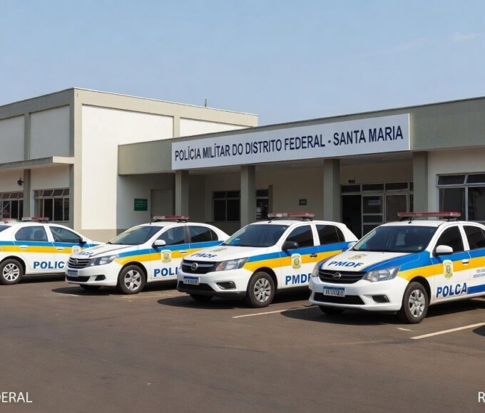 Delegacia de Santa Maria com viaturas da PMDF após suspeita de granadas de morteiro