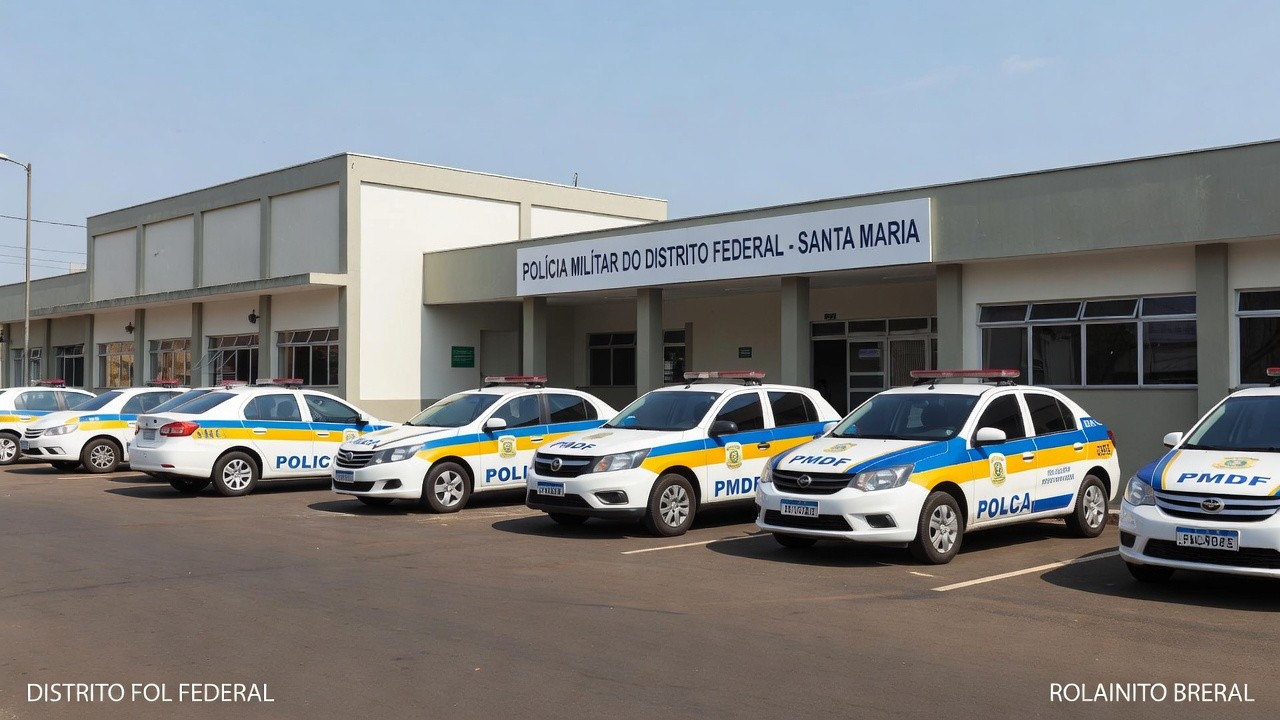 Delegacia de Santa Maria com viaturas da PMDF após suspeita de granadas de morteiro