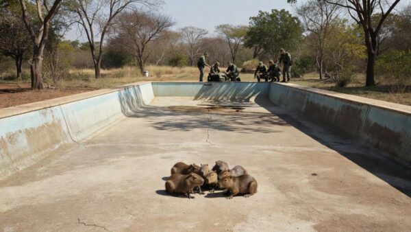 PM Ambiental resgata filhotes de capivara em piscina vazia no Lago Norte