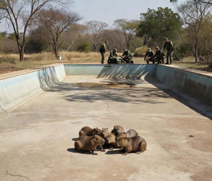PM Ambiental resgata filhotes de capivara em piscina vazia no Lago Norte