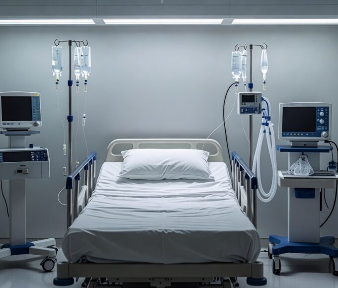 UTI hospitalar na França com equipamentos médicos para coma induzido