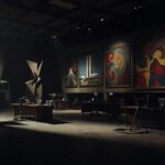 Estúdio vazio da TV Câmara com obras de arte de artistas do DF