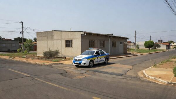 Viatura policial em delegacia de Ceilândia após prisão por latrocínio