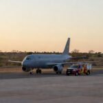 Aeronave da FAB e viatura de bombeiros no transporte de coração de Goiânia para Brasília