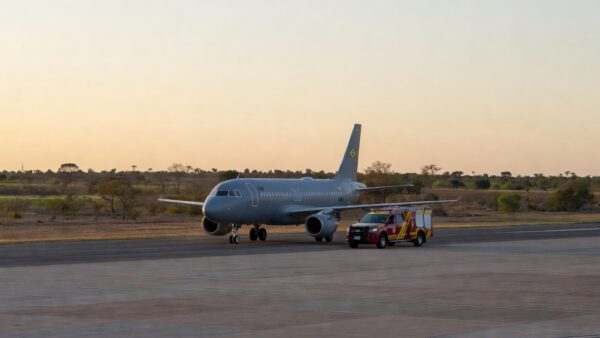 Aeronave da FAB e viatura de bombeiros no transporte de coração de Goiânia para Brasília