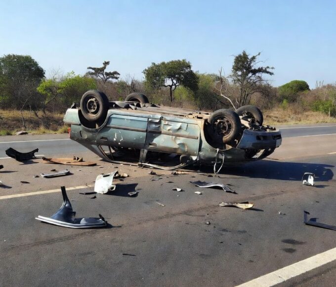 Carro capotado na BR-020 em Sobradinho após acidente