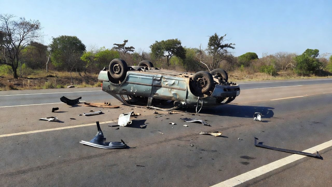 Carro capotado na BR-020 em Sobradinho após acidente