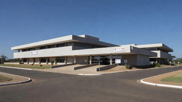 Fachada do Hospital de Base de Brasília com entrada de emergência