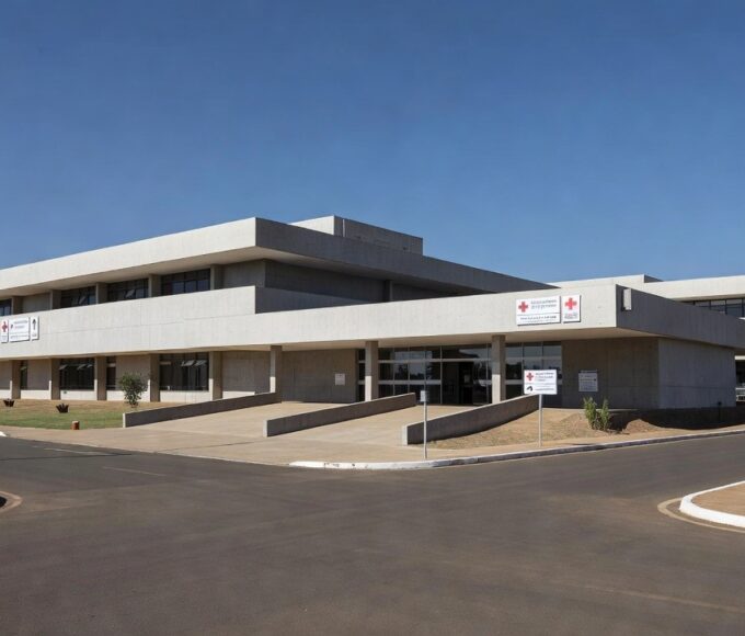 Fachada do Hospital de Base de Brasília com entrada de emergência
