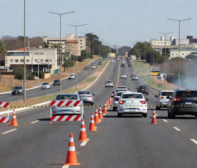 Interdição parcial na Avenida Hélio Prates com trânsito lento em Brasília