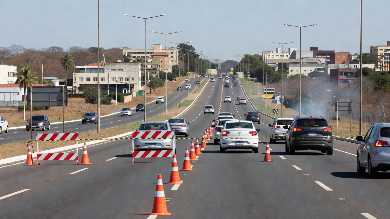 Interdição parcial na Avenida Hélio Prates com trânsito lento em Brasília