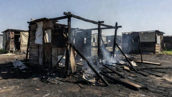 Barraco destruído por incêndio em ocupação irregular na Vila São José, Vicente Pires