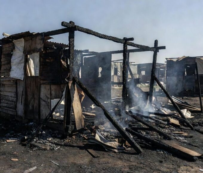 Barraco destruído por incêndio em ocupação irregular na Vila São José, Vicente Pires