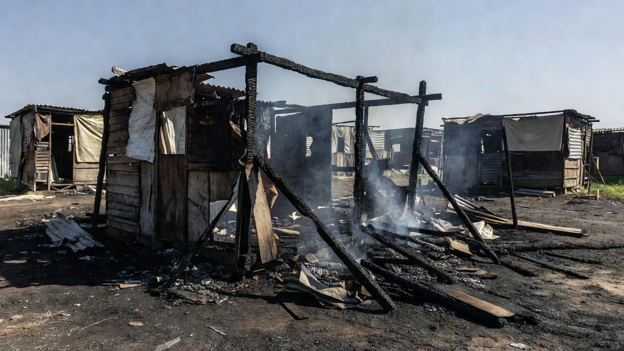 Barraco destruído por incêndio em ocupação irregular na Vila São José, Vicente Pires