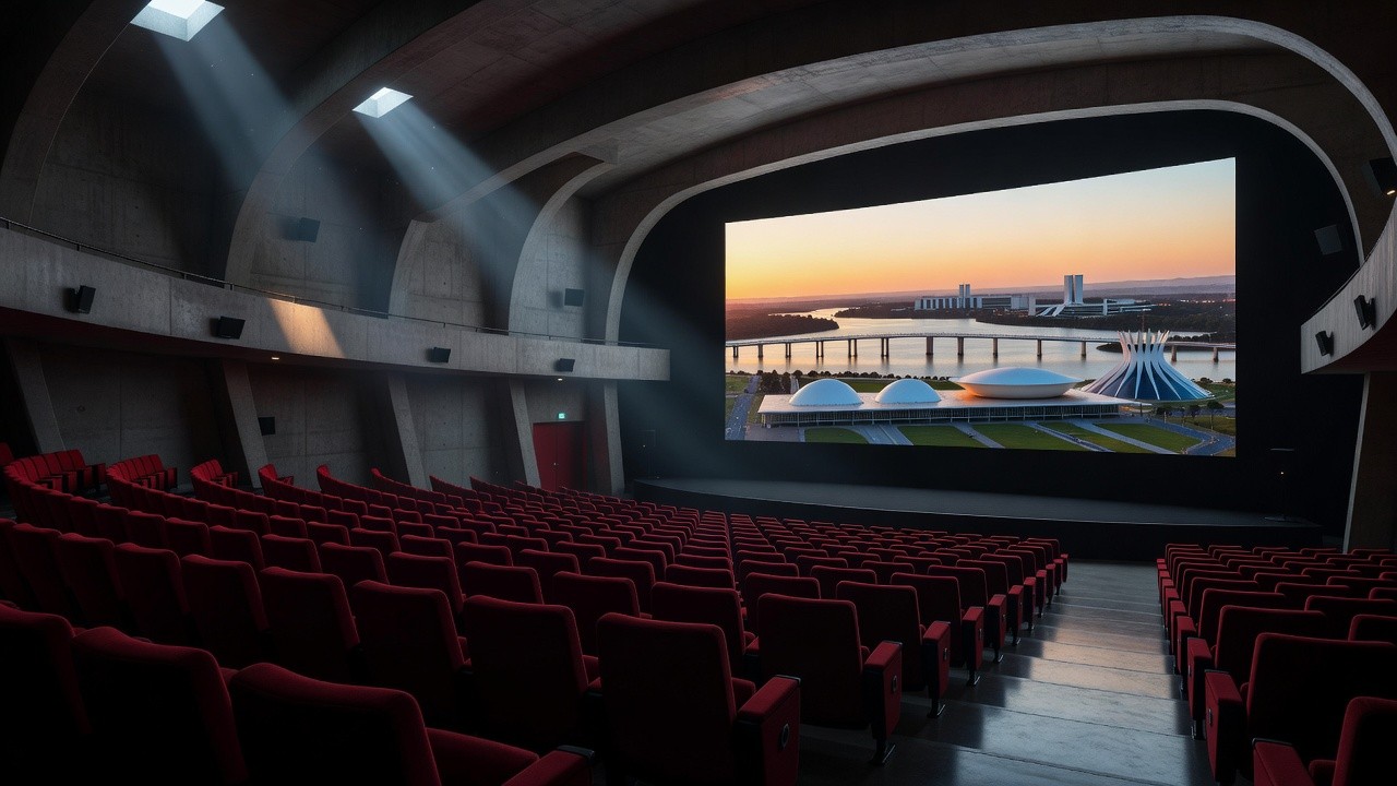 Interior de cinema em Brasília exibindo propaganda turística na tela