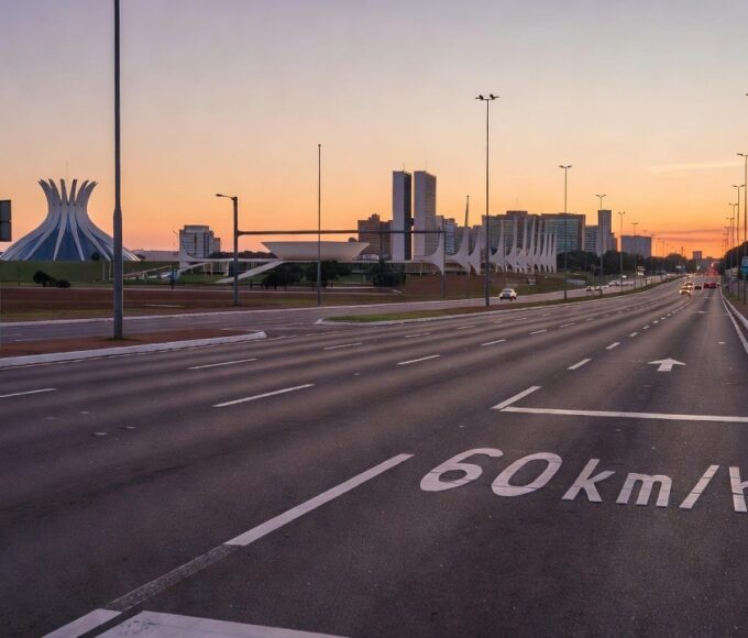 Via JK em Brasília com placas de limite de velocidade em 60 km/h