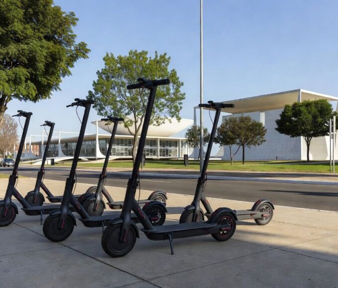 Patinetes elétricos da JET em área urbana de Brasília