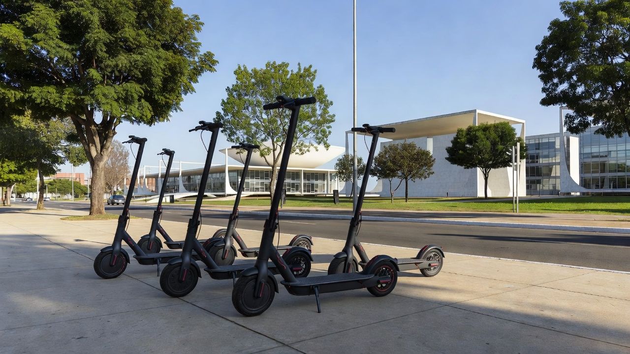 Patinetes elétricos da JET em área urbana de Brasília