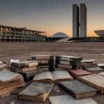 Edifício modernista abandonado em Brasília evidenciando descaso com a memória histórica