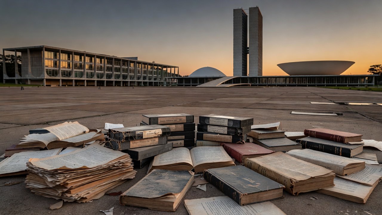 Edifício modernista abandonado em Brasília evidenciando descaso com a memória histórica