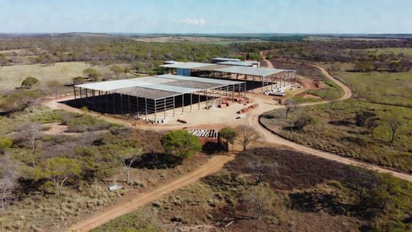 Paisagem rural no cerrado do DF com terras agrícolas e estradas de terra