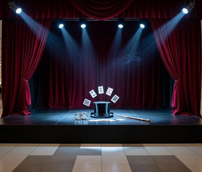 Palco preparado para show de ilusionismo no Venâncio Shopping