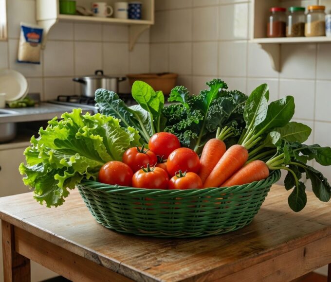 Cesta verde com vegetais frescos do programa Cartão Prato Cheio no DF