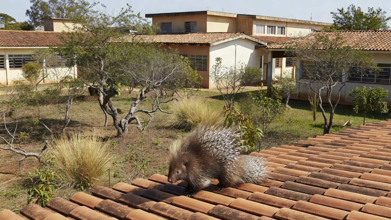 Porco-espinho resgatado de telhado de escola no Gama, Brasília, devolvido à natureza